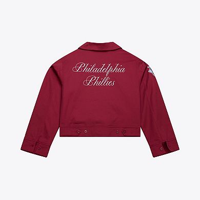 Women's Mitchell & Ness Burgundy Philadelphia Phillies Script Mechanic Cropped Full-Zip Jacket