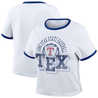 Women's WEAR by Erin Andrews White Texas Rangers Ringer Baby T-Shirt