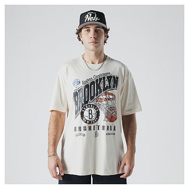 Men's New Era Cream Brooklyn Nets Oversized City Edition Remix Vintage T-Shirt