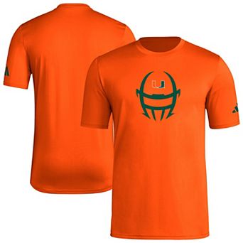 Men's adidas Orange Miami Hurricanes Football Helmet Pre-Game AEROREADY T-Shirt