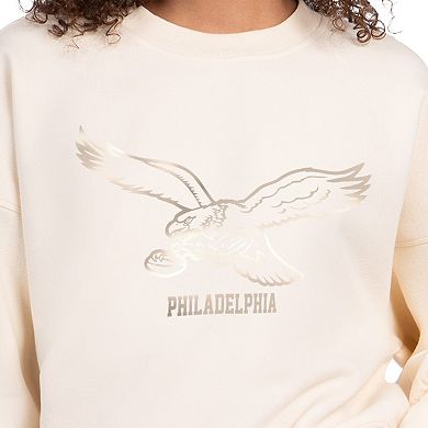 Women's Starter Cream Philadelphia Eagles Travel Pastels Boxy Fleece Sweatshirt