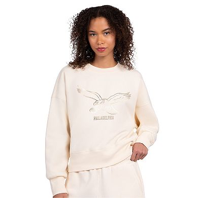 Women's Starter Cream Philadelphia Eagles Travel Pastels Boxy Fleece Sweatshirt