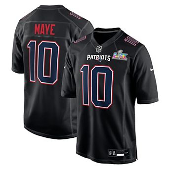 Men's Nike Drake Maye Black New England Patriots Super Bowl LX Patch Carbon Fashion Game Jersey