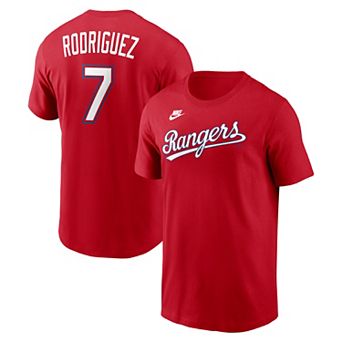 Men's Nike Ivan Rodriguez Red Texas Rangers Cooperstown Collection Name & Number T-Shirt