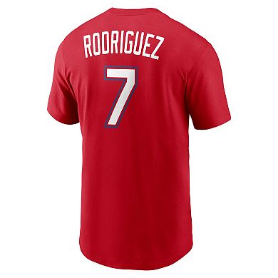 Men's Nike Ivan Rodriguez Red Texas Rangers Cooperstown Collection Name & Number T-Shirt