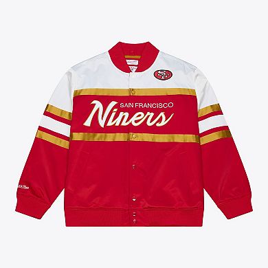 Men's Mitchell & Ness Scarlet San Francisco 49ers Head Coach Lightweight Full-Snap Satin Jacket