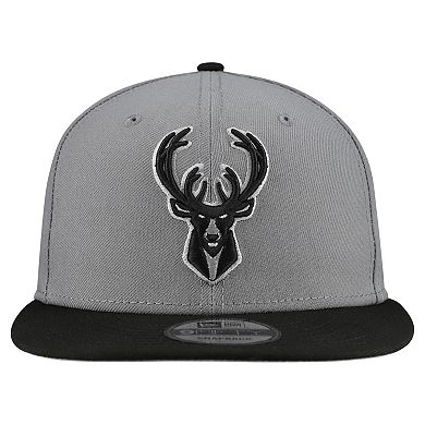 Men's New Era Gray Milwaukee Bucks Core Logo Storm Gray Two-Tone 9FIFTY Snapback Hat