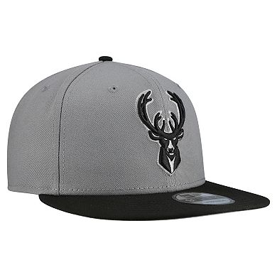 Men's New Era Gray Milwaukee Bucks Core Logo Storm Gray Two-Tone 9FIFTY Snapback Hat