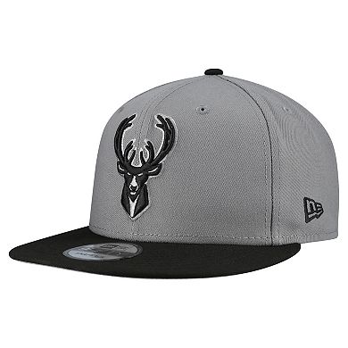 Men's New Era Gray Milwaukee Bucks Core Logo Storm Gray Two-Tone 9FIFTY Snapback Hat