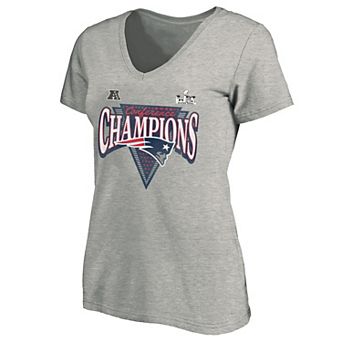 Women's Fanatics Heather Gray New England Patriots 2025 AFC Champions Plus Size Hail Mary Tri-Blend V-Neck T-Shirt