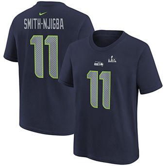 Youth Nike Jaxon Smith-Njigba College Navy Seattle Seahawks Super Bowl LX Patch Name & Number T-Shirt