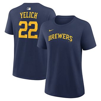 Women's Nike Christian Yelich Navy Milwaukee Brewers Name & Number T-Shirt
