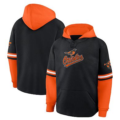 Men's Fanatics Black/Orange Baltimore Orioles Oversized Fire Speed Layered Hoodie