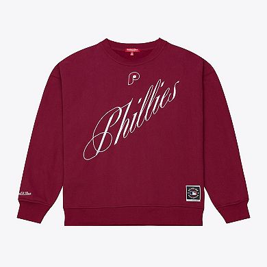 Women's Mitchell & Ness Burgundy Philadelphia Phillies Script Sweatshirt
