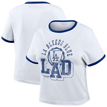 Women's WEAR by Erin Andrews White Los Angeles Dodgers Ringer Baby T-Shirt