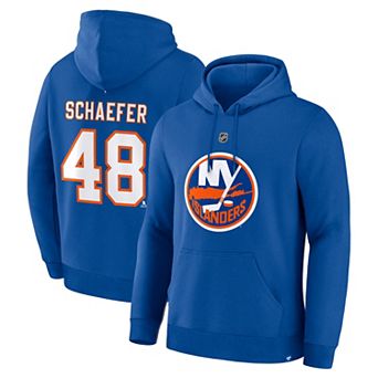 Men's Fanatics Matthew Schaefer Royal New York Islanders Authentic Stack Name & Number Hoodie