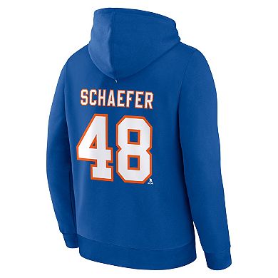 Men's Fanatics Matthew Schaefer Royal New York Islanders Authentic Stack Name & Number Hoodie