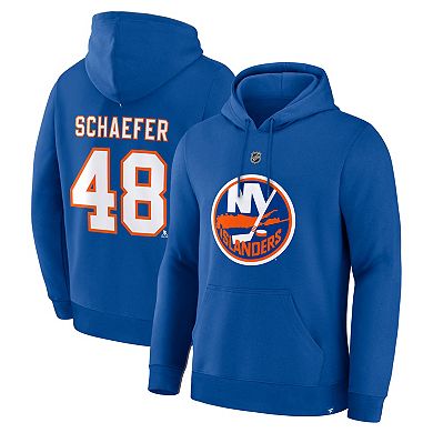 Men's Fanatics Matthew Schaefer Royal New York Islanders Authentic Stack Name & Number Hoodie