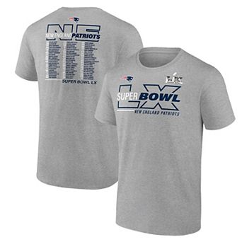Men's Fanatics Heather Gray New England Patriots Super Bowl LX Big & Tall Roster T-Shirt