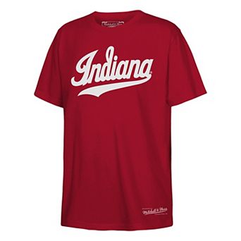 Youth Mitchell & Ness Crimson Indiana Hoosiers Throwback Wordmark T-Shirt