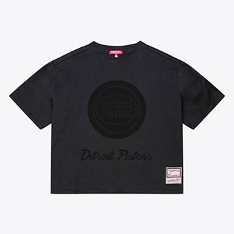 Women's Mitchell & Ness Black Detroit Pistons Phantom Cropped T-Shirt