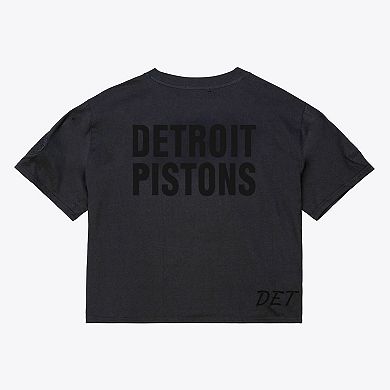 Women's Mitchell & Ness Black Detroit Pistons Phantom Cropped T-Shirt