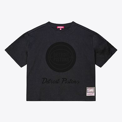 Women's Mitchell & Ness Black Detroit Pistons Phantom Cropped T-Shirt