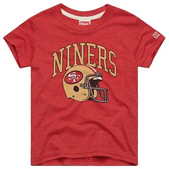 Youth Homage Scarlet San Francisco 49ers Helmet Retro Tri-Blend T-Shirt