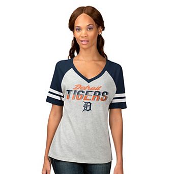 Women's G-III 4Her by Carl Banks Heather Gray Detroit Tigers Goal Line Raglan V-Neck T-Shirt