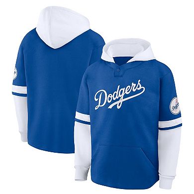 Men's Fanatics Royal/White Los Angeles Dodgers Oversized Fire Speed Layered Hoodie