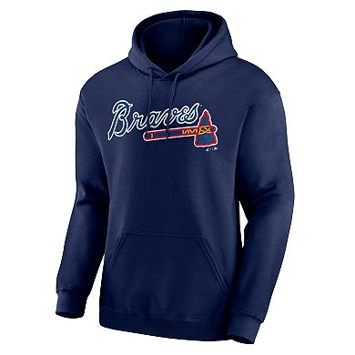 Men's Logo Athletic Navy Atlanta Braves Wordmark Hoodie