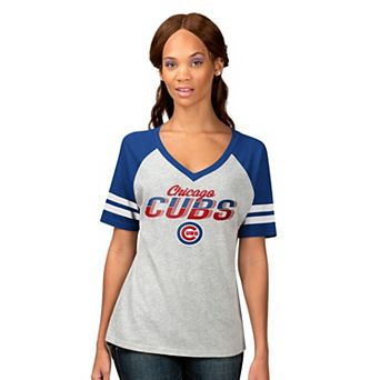 Women's G-III 4Her by Carl Banks Heather Gray Chicago Cubs Goal Line Raglan V-Neck T-Shirt