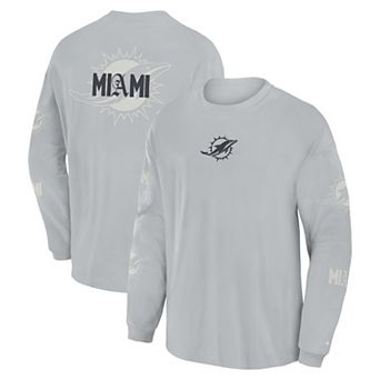 Men's Fanatics Gray Miami Dolphins Oversized Type Play Long Sleeve T-Shirt