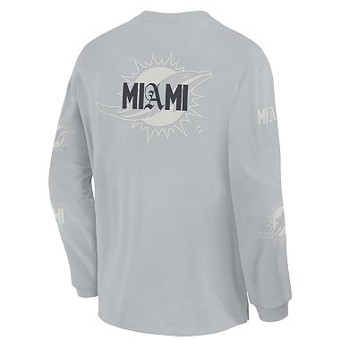Men's Fanatics Gray Miami Dolphins Oversized Type Play Long Sleeve T-Shirt