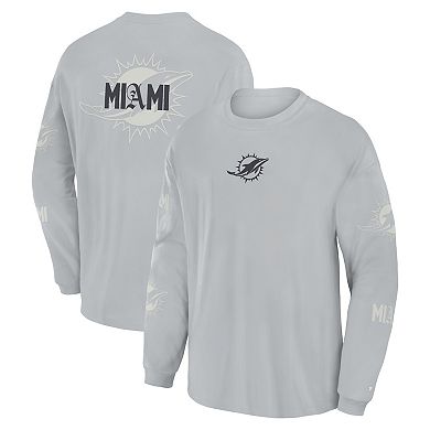 Men's Fanatics Gray Miami Dolphins Oversized Type Play Long Sleeve T-Shirt