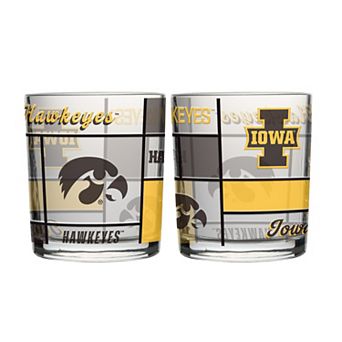 Logo Brands Iowa Hawkeyes 12oz. Quilted Stained Two-Pack Rocks Glass Set