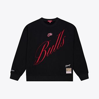 Women's Mitchell & Ness Black Chicago Bulls Hardwood Classics Script Lightweight Sweatshirt