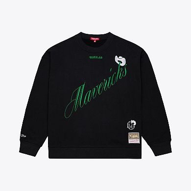 Women's Mitchell & Ness Black Dallas Mavericks Hardwood Classics Script Lightweight Sweatshirt