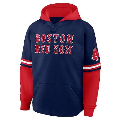 Men's Fanatics Navy/Red Boston Red Sox Oversized Fire Speed Layered Hoodie