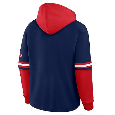 Men's Fanatics Navy/Red Boston Red Sox Oversized Fire Speed Layered Hoodie