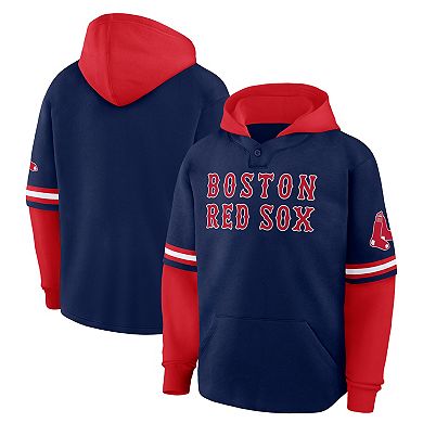 Men's Fanatics Navy/Red Boston Red Sox Oversized Fire Speed Layered Hoodie