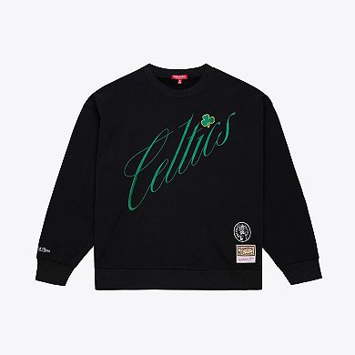 Women's Mitchell & Ness Black Boston Celtics Hardwood Classics Script Lightweight Sweatshirt