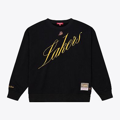 Women's Mitchell & Ness Black Los Angeles Lakers Hardwood Classics Script Lightweight Sweatshirt