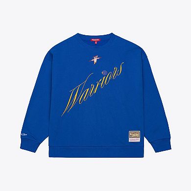 Women's Mitchell & Ness Royal Golden State Warriors Hardwood Classics Script Lightweight Sweatshirt
