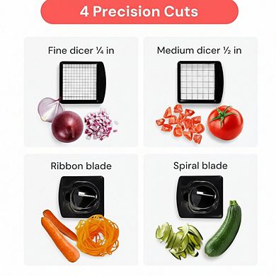 4 in 1 Vegetable Chopper and Spiralizer with Container and Fruit Slicer