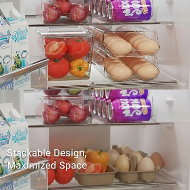 Automatic Rolling Egg Container for Refrigerator Clear Plastic Stackable 2 Pack