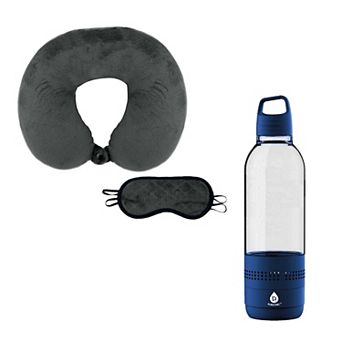 2-in-1 Water Bottle Speaker & Memory Foam Travel Pillow with Sleep Mask