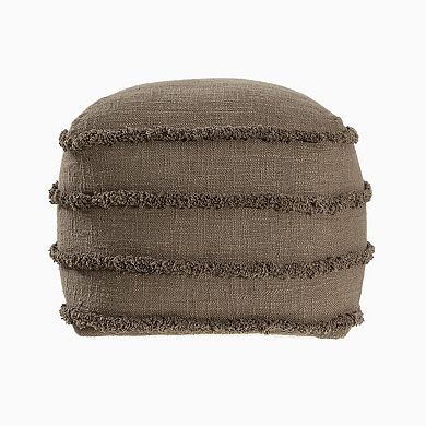 HomeRoots 18" Brown Cotton Striped Pouf Ottoman