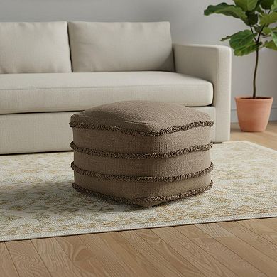 HomeRoots 18" Brown Cotton Striped Pouf Ottoman