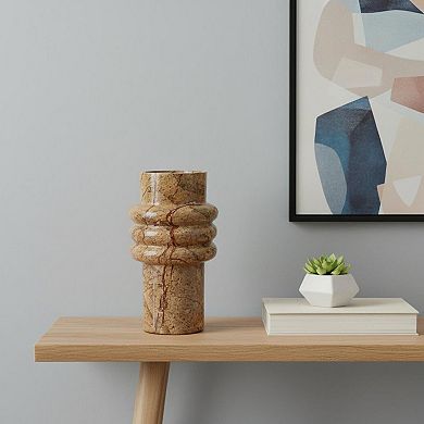 HomeRoots 8" Brown Genuine Marble Ridged Table Vase